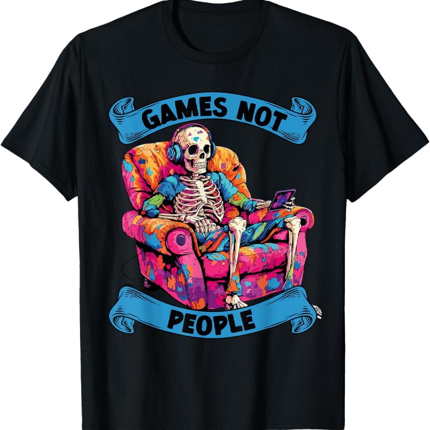 Games Lovers Skeleton Design - Games Not People T-Shirt S чёрный