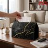 2D Flat 1pc, Tissue Box. Black with Golden Lines Pattern Napkin Dispenser, Reusable, Daily Desktop Tissue Organizer, Suitable for Kitchen Living Room 