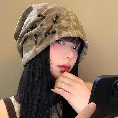 American Retro Wasteland Style Pile Hats with Versatile Faces In Autumn and Winter Small Ink Cold Hats with Big Heads and Windproof Head Hats Trendy