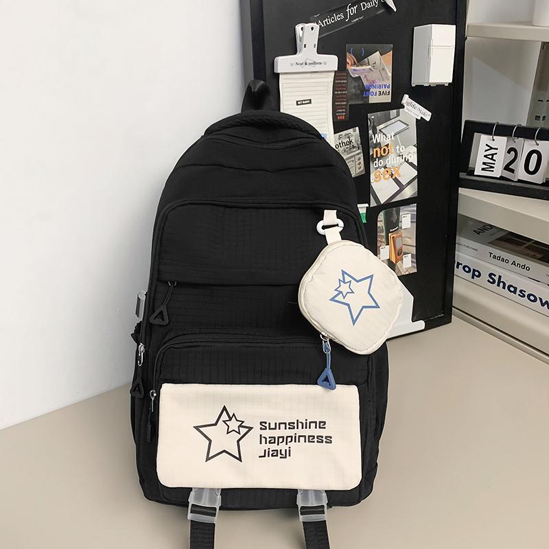Звездный принт школьный рюкзак женский цветной блок большой емкости рюкзак — фото 14