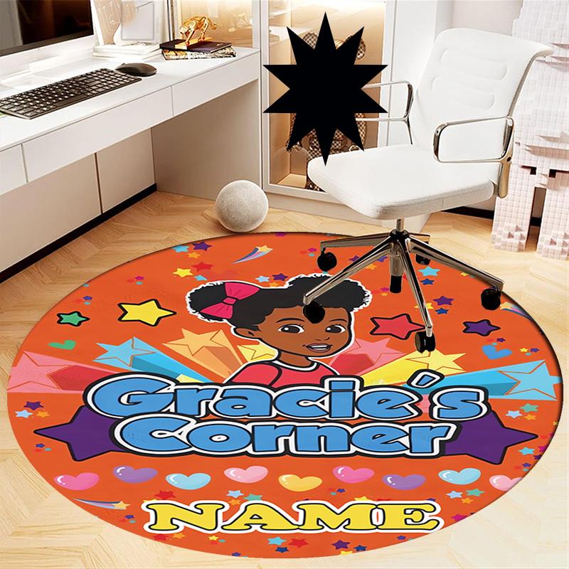 Custom Name Gracie's Corner Printed Round Rug Carpet Chair Rug Area Rug Entryway Doormats,for Office Chair Living Room Bedroom Kitchen Room.