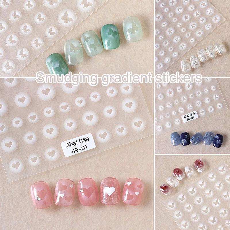 White Bloom Hollow Translucent Butterfly Heart Nail Sticker Press On Nails Decals Hollow Heart Star Shape Sticker Sliders ZJT14