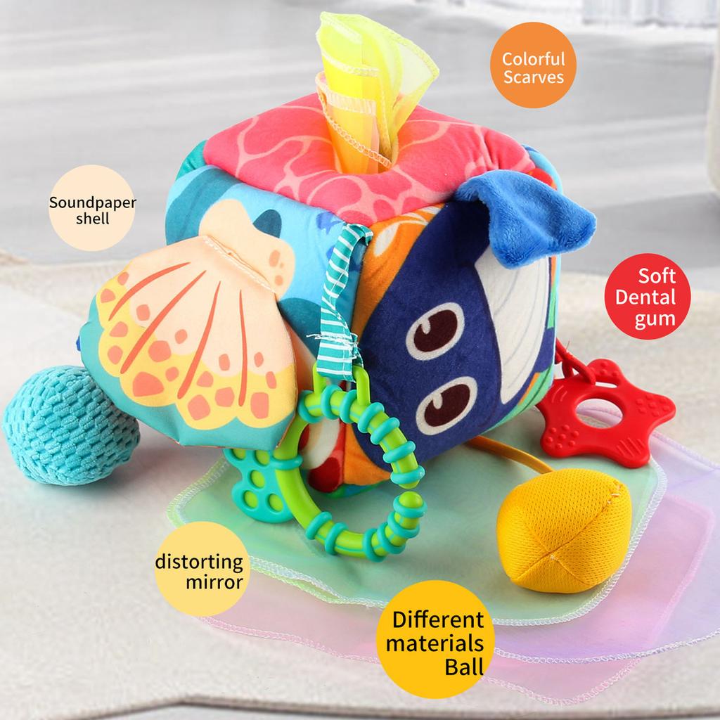 Baby Soft Cube Soothing Hand Rattle Ball Soft Rich Colors Baby Cloth Activity Toy for Crib
