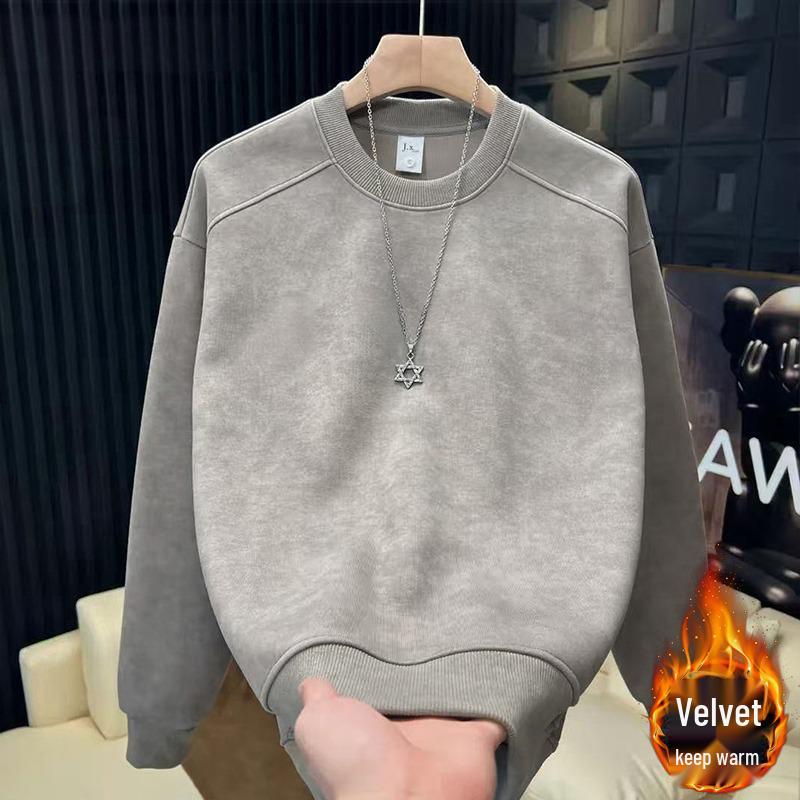 

Unisex American Style Slim Fit Velvet Hoodie - Versatile Round Neck Long Sleeve Pullover 3XL синій/дим