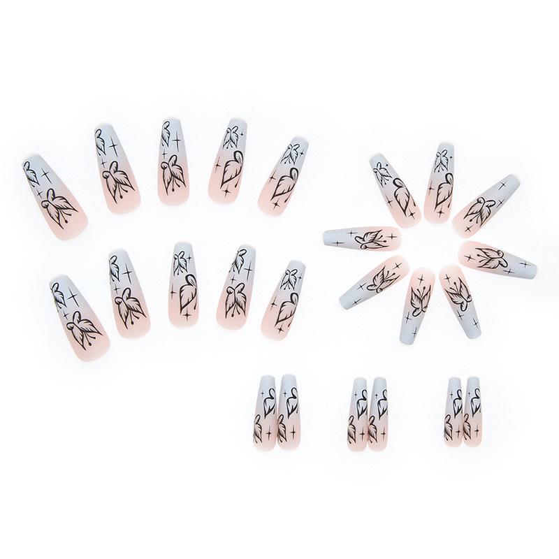 Long Fake Nails Gradually Change Color Manicure Film Mysterious Butterfly Nail Film Press On Nails Nail Film