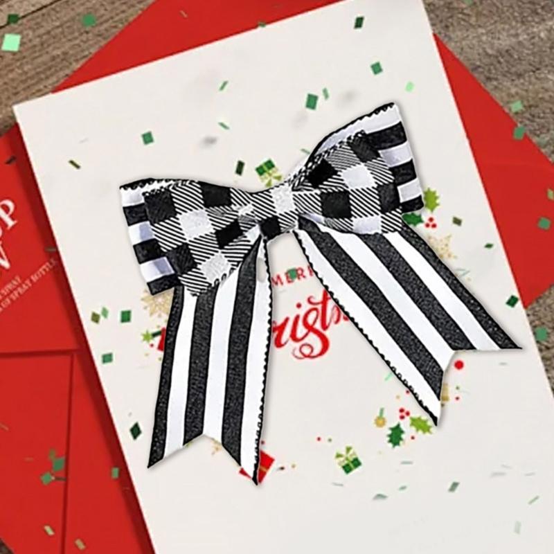 Durable Polyester Christmas Ribbon Strips For DIY Crafts Gift Packaging Tree Decorations Classical Black White Design