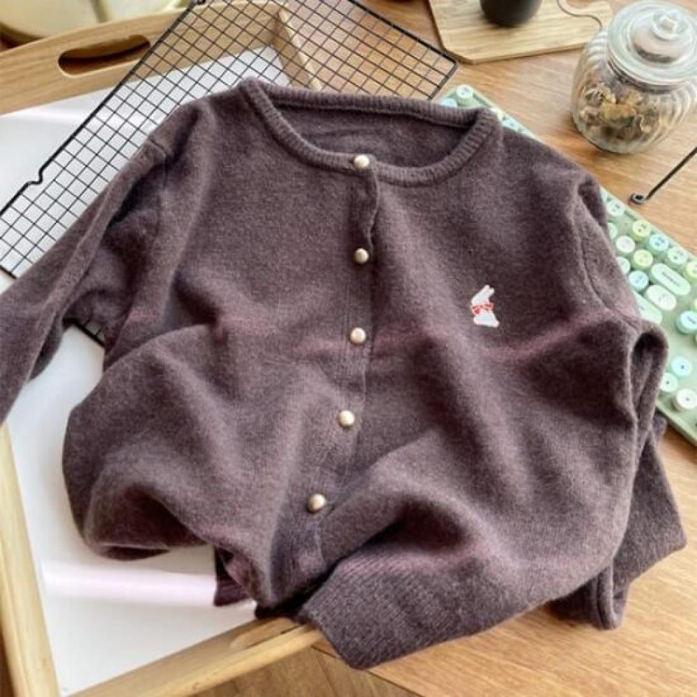 Navava WoMen S Lovely Pearl Button Rabbit EMbroidery Long Sleeve Knit Cardigan M