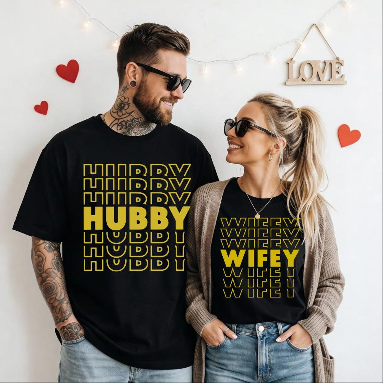 Wifey Hubby Matching T-Shirts, Couples Anniversary Gift S