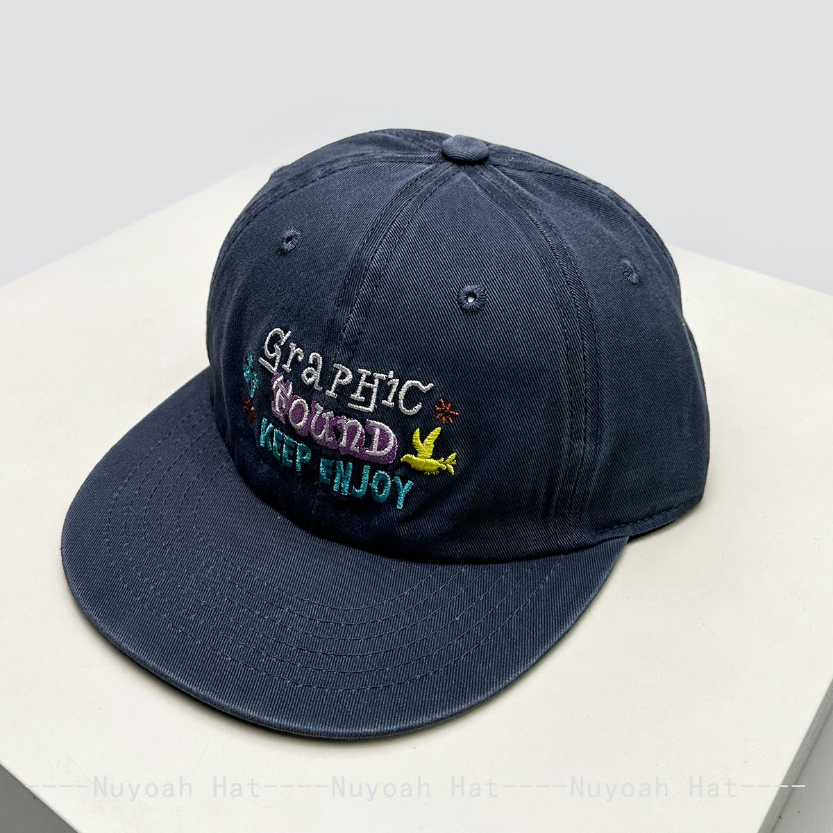 

New Men Women Korean Cartoon Letter Embroidery Baseball Hats Sunshade Flat Eave Versatile Retro Peaked Caps Personal Fashion Ins 52-60cm
