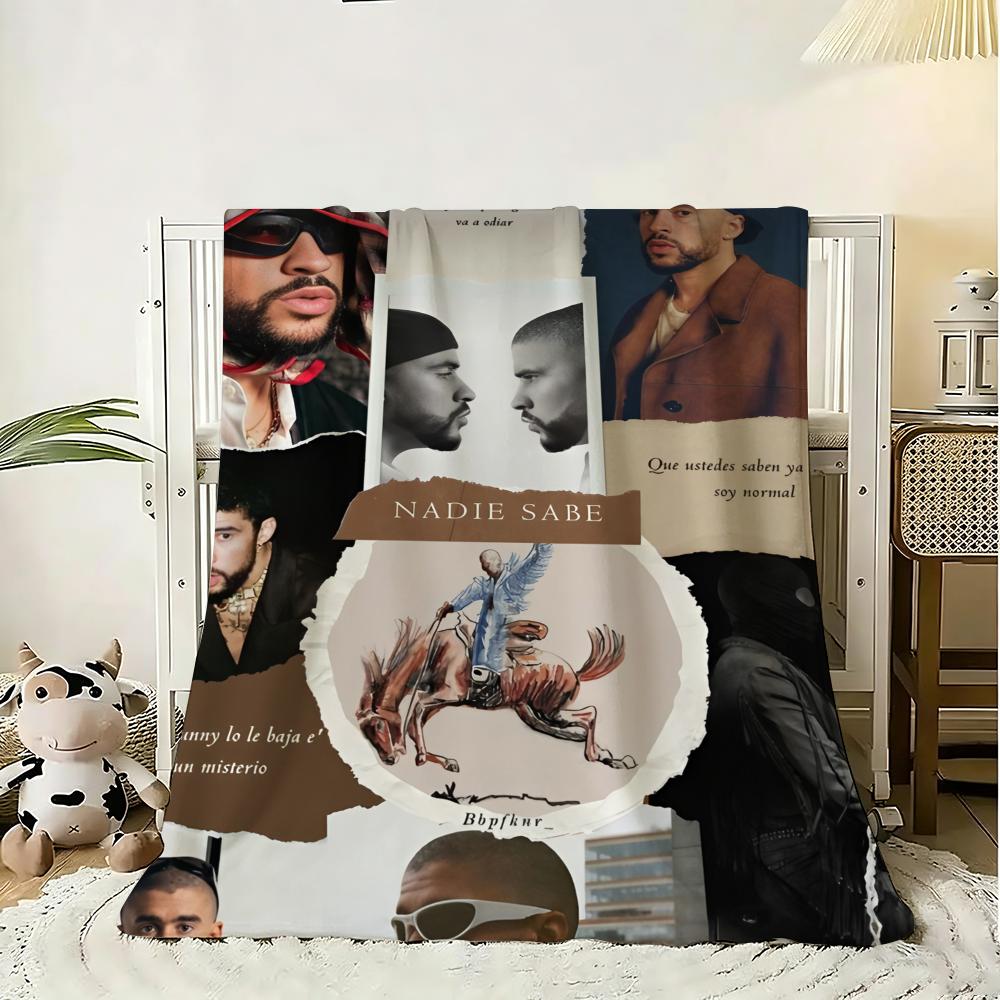 Rapper B-Bad B-Bunny Throw Soft Flannel Throw Blanket, Lightweight Breathable Summer Nap Blanket For Sofa Home Travel Cozy Decor