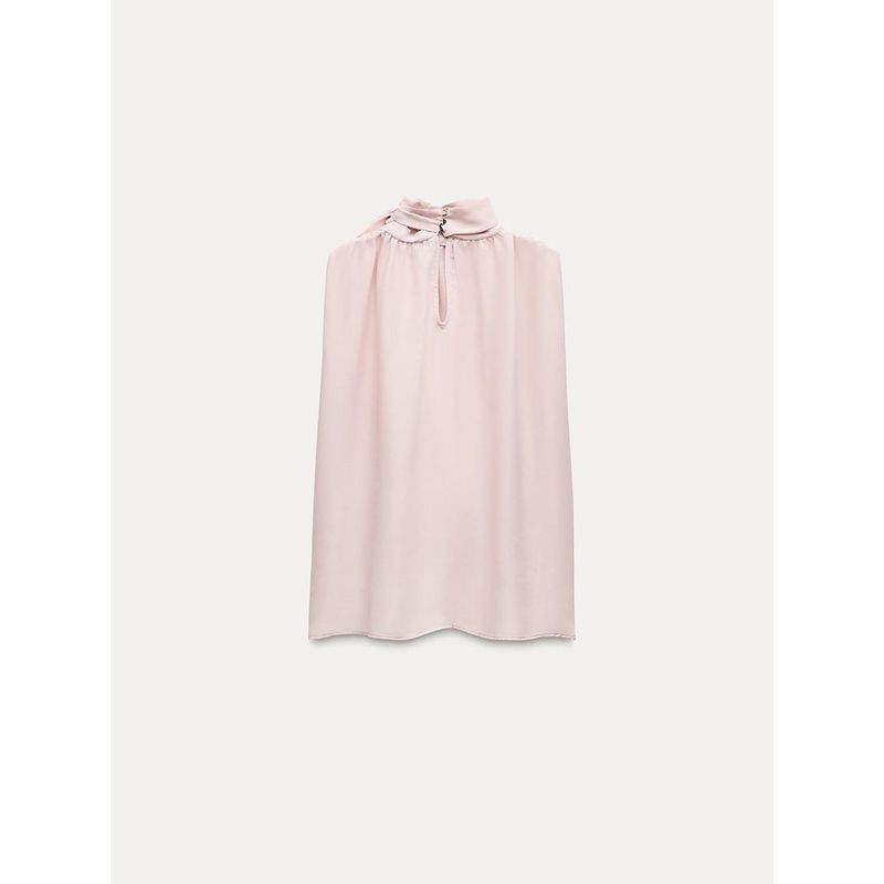 Za2024 Fall New Women's Clothing Elegant Pink Bowknot Decoration Drape Sleeveless Stand Collar Tops 9079342