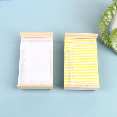 1:12 Dollhouse Mini Furniture Bedroom Micro Scene Model Wooden Fabric Double Bed