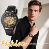 Men's Automatic Mechanical Watch Black Leather Strap Stainless Steel Luminous Roman Numerals Water Resistant Casual Wear