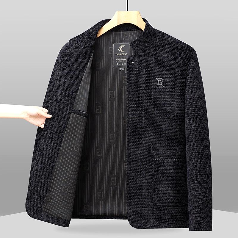 Men's Spring & Autumn Casual Chenille Stand Collar Jacket for Middle-Aged