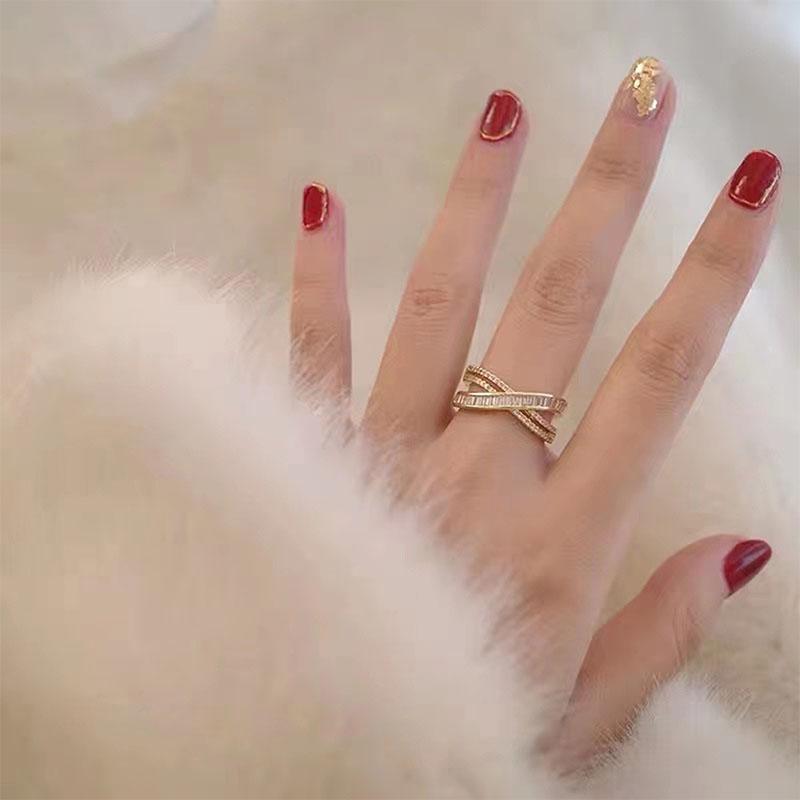 ANENJERY Zircon Cross Rings Female Sparkling Luxury Adjustable Rings Party Jewelry