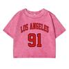 Los Angeles 91Print Female Washed Short T-Shirt Fashion Midriff-Baring Tshirt Street Tops Summer Loose Clothes