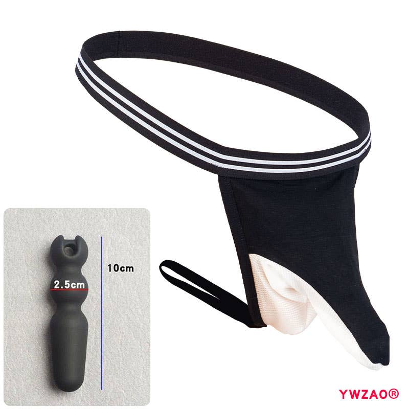 YWZAO Insertable Anal Plug Mens Underwear Thong Separate Pouch Design Black N28