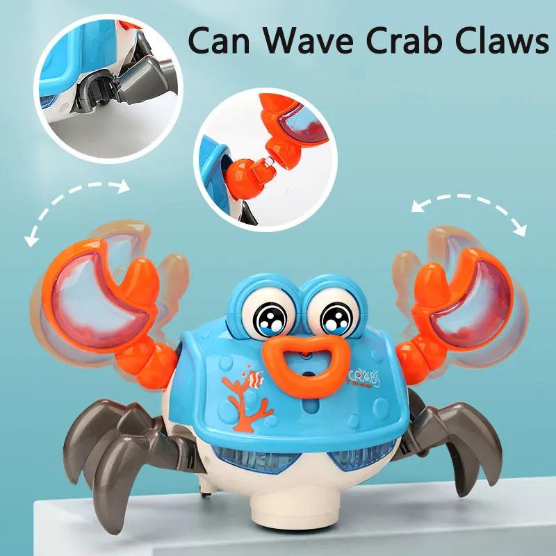 Elektryczna Wielokierunkowa Kreskówkowa Pełzająca Zabawka Krab dla Niemowląt ze Światłami LED, Muzyką, Ruchami Bionicznymi, Edukacyjna, Zabawna, Prezent