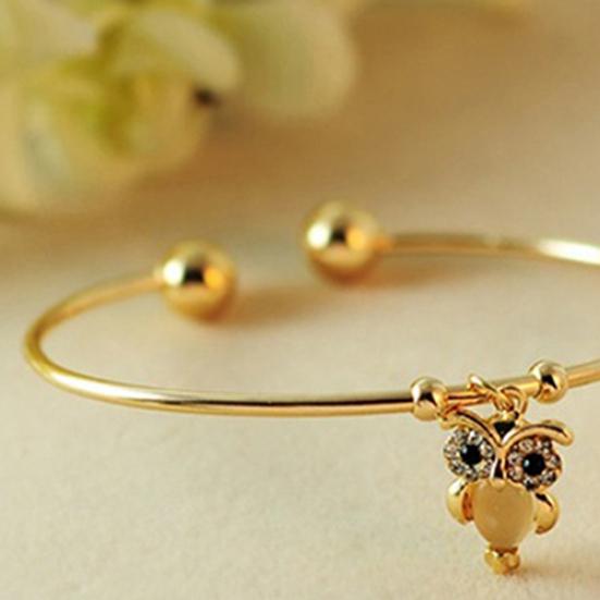 

Женщины милый опал сова горный хрусталь золотой тон браслет-манжета ювелирные изделия