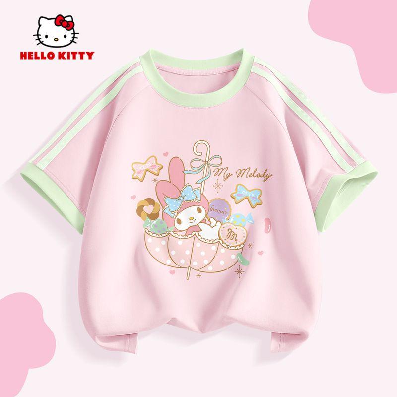 Hello Kitty Girls' Short-Sleeved T-Shirt Summer 2026 New Kidsren's Pink Bottoming Shirt Sweet Girl's Top
