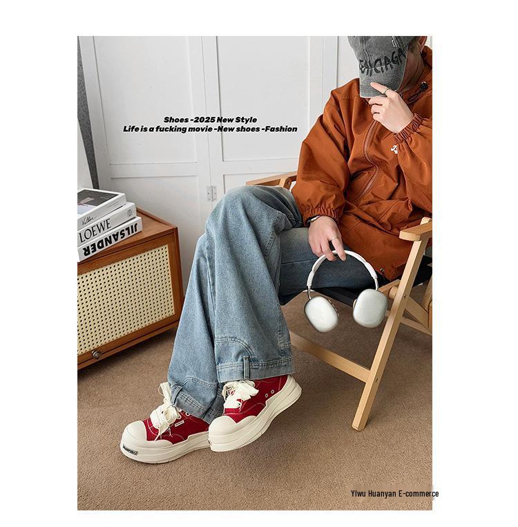 Mickey Men's Height-Boost Thick Sole Casual Canvas Skate Shoes 2025 - Trendy, Versatile High Street Sneakers for Couples.