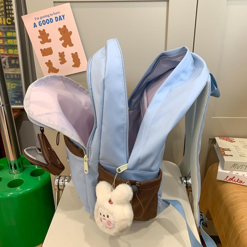 Women's Color Block Backpack Large Capacity School Bag College Cartoon Backpack