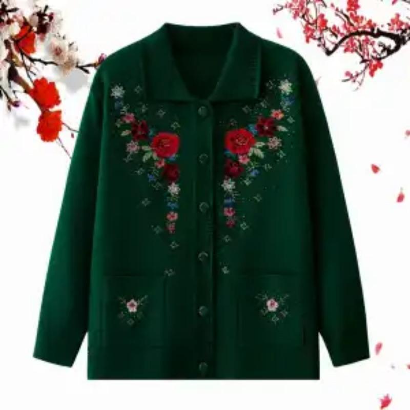 Women's New Style of Styling Square Collar Button Printed Pocket Fashion Long-sleeved Jacket