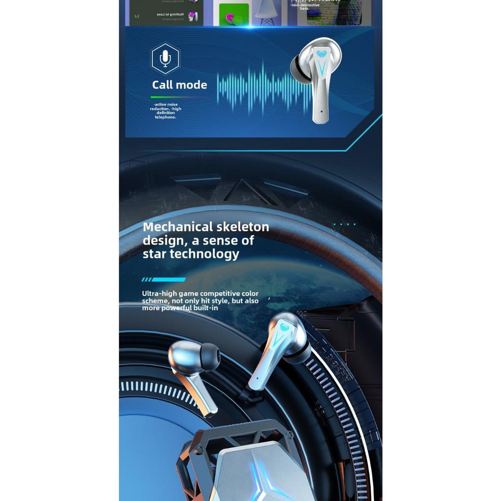 TWS Bluetooth Earphone, Wireless Headphones, Stereo True Wireless Earbuds, HiFi Sound with Ambient Light Headset Gamer