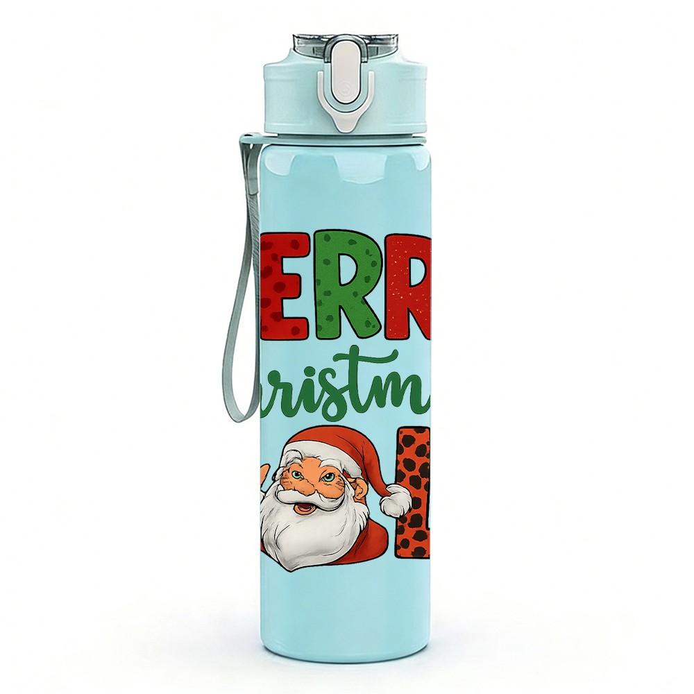 1PC Merry Christmas Santa Letter 750ml Color Plastic Sports Water Bottle Leakproof Flip Straw Lid Suitable for Sports Office Home Use