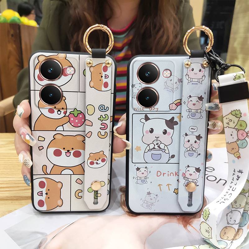 Wristband Cartoon Phone Case For Realme P3 Ultra 5G Anti-knock Lanyard Silicone Wrist Strap Waterproof Phone Holder Cute