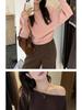 Khaki Off-Shoulder Knitted Sweater: Women's Early Autumn Versatile Style