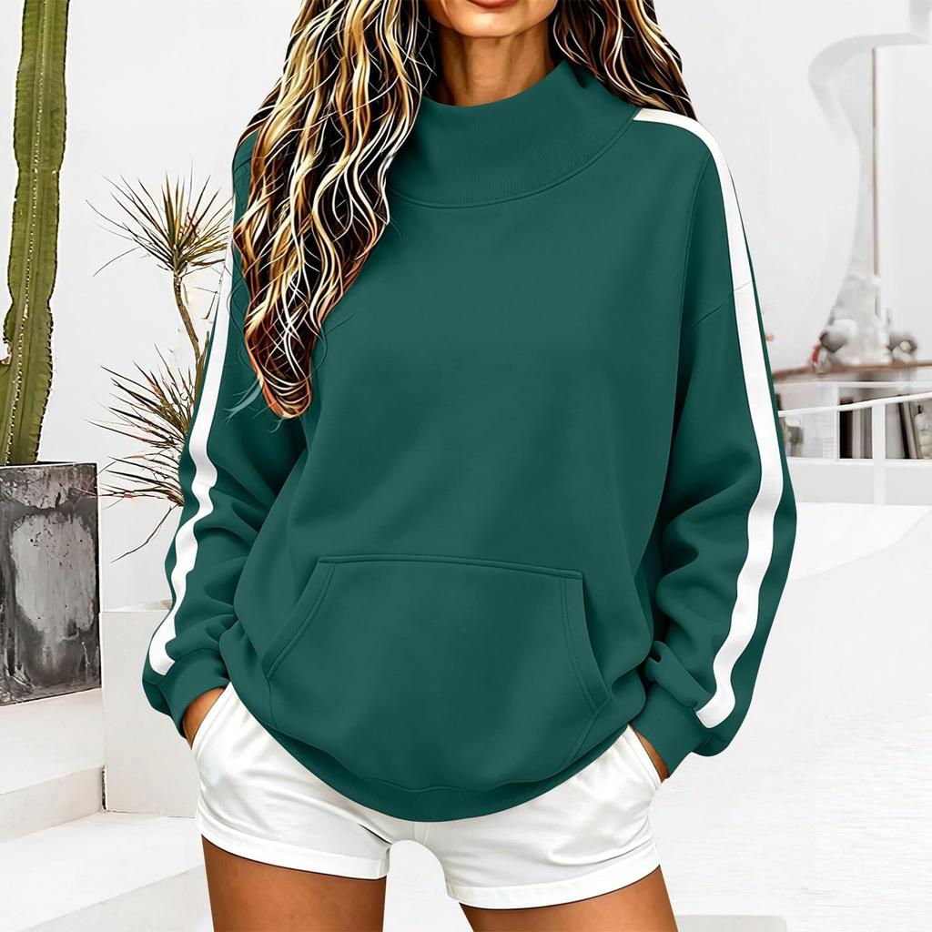 Women's Casual Relaxed Fit Long Sleeve Mock Neck Hoodie