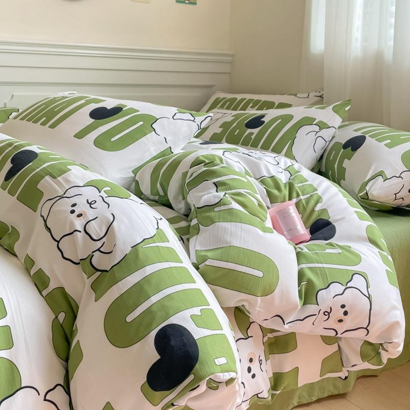 Small Fresh Washed Cotton Four-piece Set, Bedding Quilt Cover, Dormitory Single Bed Three-piece Set