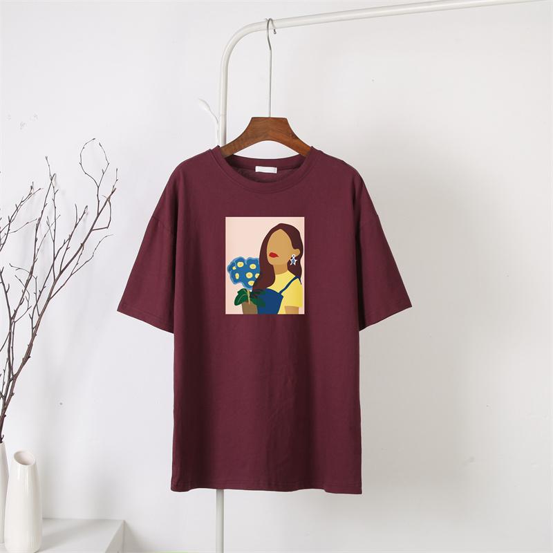 Hirsionsan Nueva Camiseta con Gráfico de Personaje Harajuku para Mujer 100% Algodón Manga Corta Camiseta Verano Suave Oversize Jersey Top