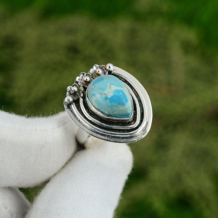 Подарок на день рождения для нее Натуральный ларимар Мульти-камень Регулируемое кольцо 925 серебро Adjustable