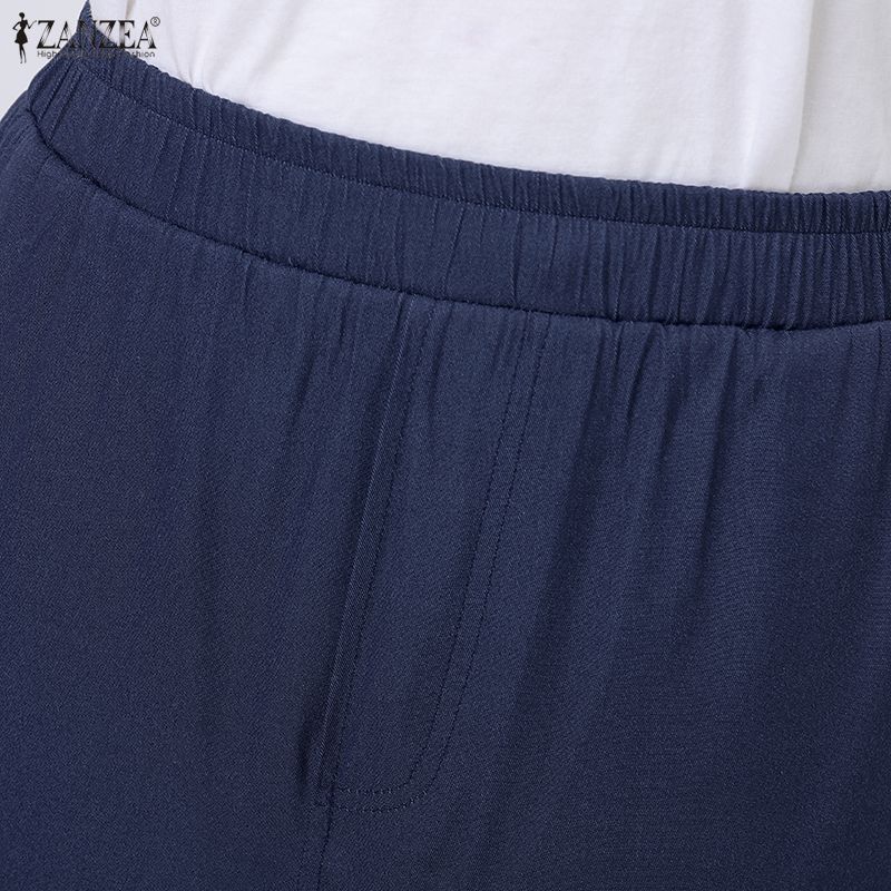 ZANZEA Women Summer Floral Print Elastic Waist Casual Capris Pants