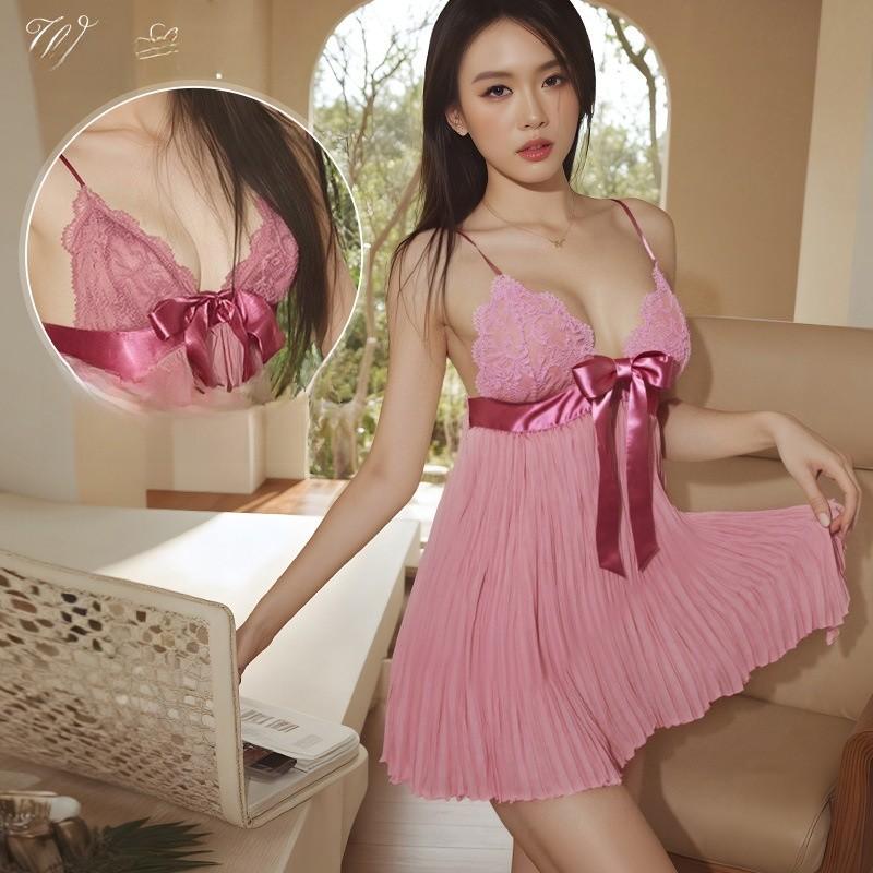 Womens Satin Deep V Neck Sleeveless Sleep Dress With Chest Padding For Home Comfort