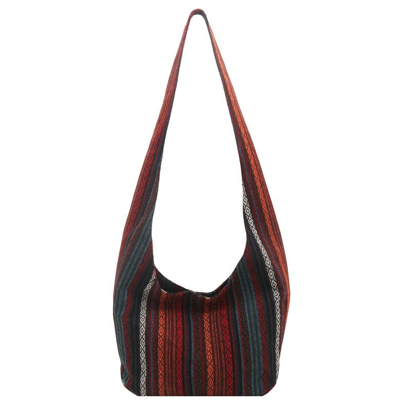 Personalized trendy cloth bag striped women s bag new ethnic style foreign style large capacity portable underarm shoulder bag красный