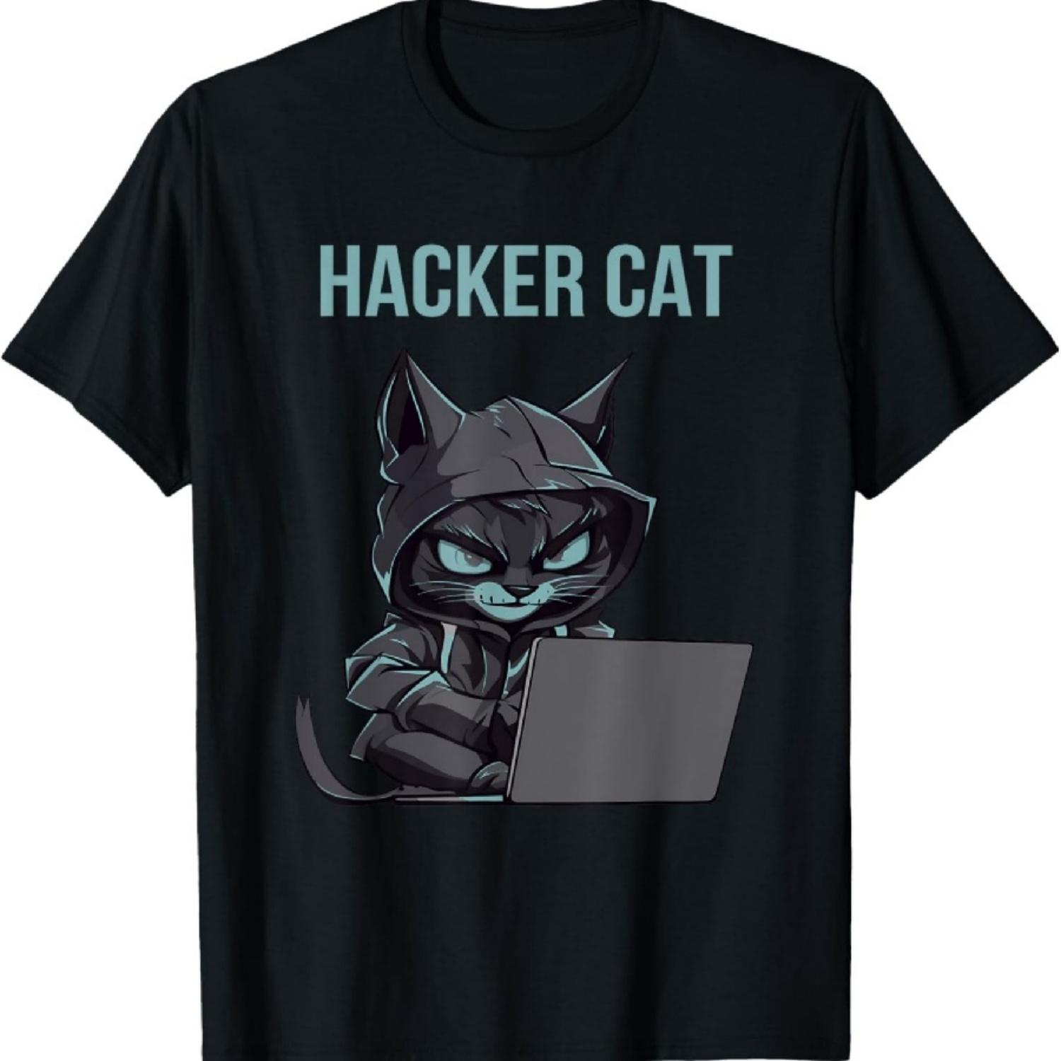 

Cute funny hacker cat for men, girl kids. T-Shirt XXXXXL чорний