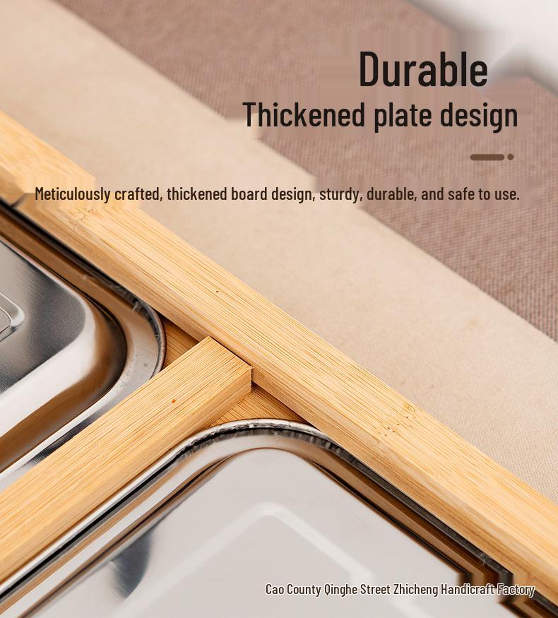Thick Bamboo Cutting Board with Stainless Steel Tray for Home Use