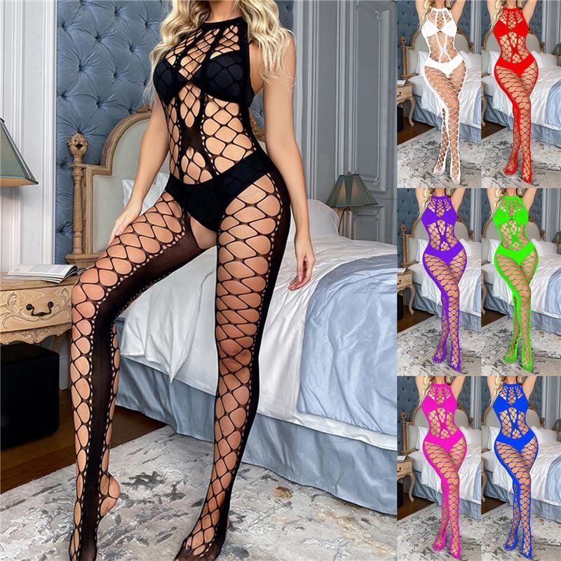 

Funny Underwear Sexy Perspective Stockings 1-Piece Silk Stockings Women S Suspender Neck Hollowed Net Clothes