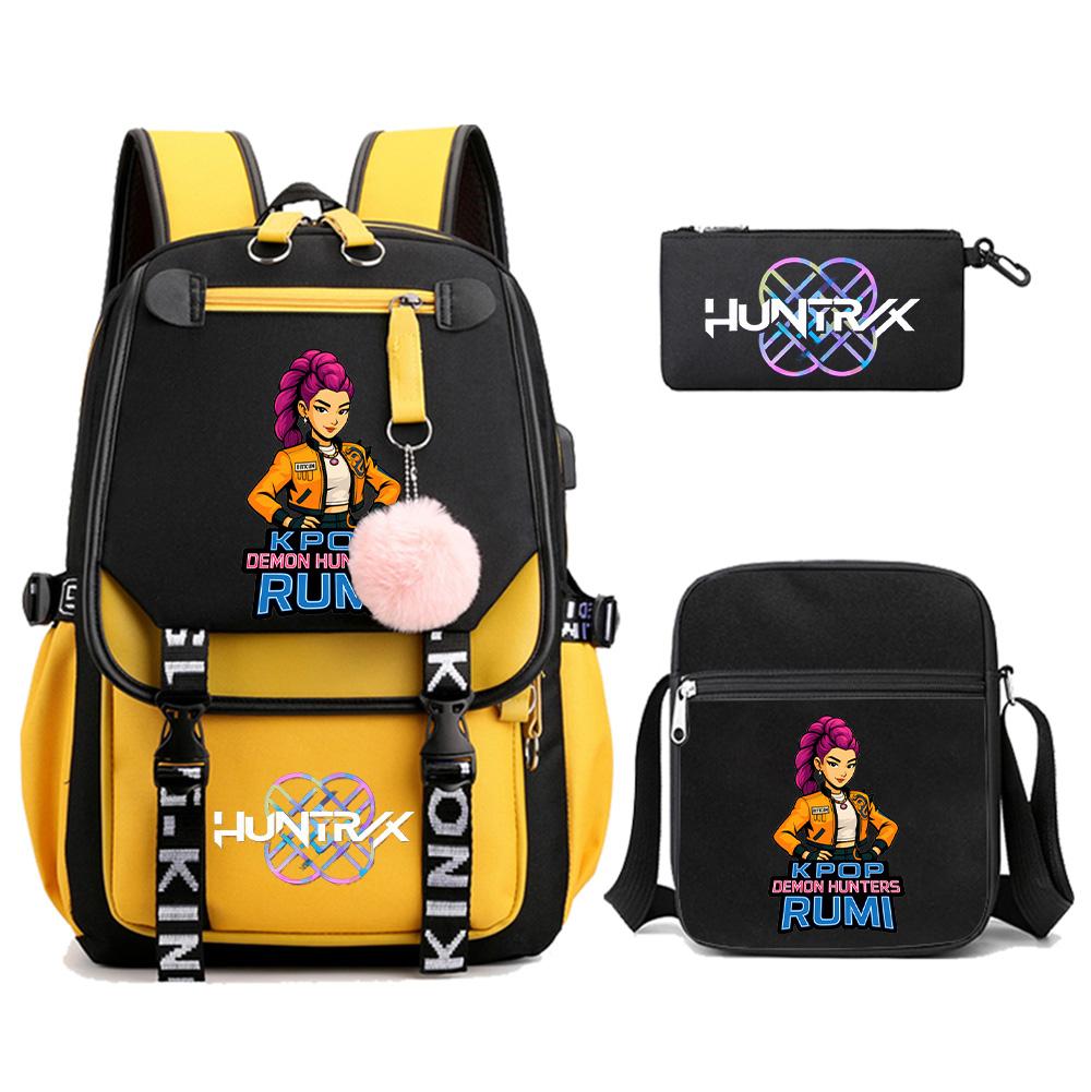 3Pcs/set Anime K-pop Demon Hunters Printed Backpack with Shoulder Bag for Teenager Student Girl Boy Bookbag Large Capacity Travel Bag Kid Gift