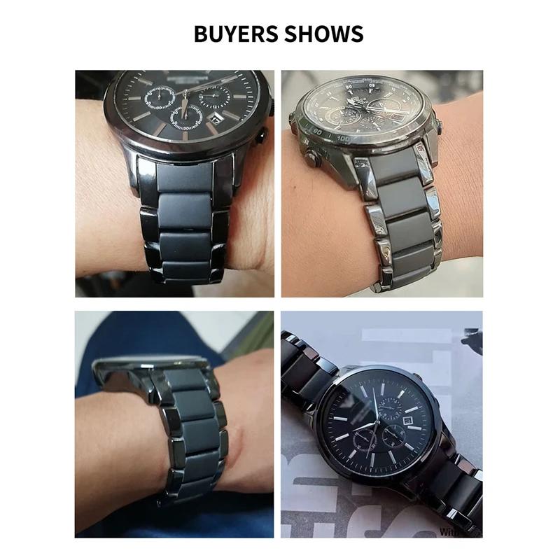Para Armani Correa de Reloj de Cerámica Brillante con Interfaz Curvada Ar1451//1400//1421/1440 Duradera de Negocios Cómoda Correa de Reloj Negra