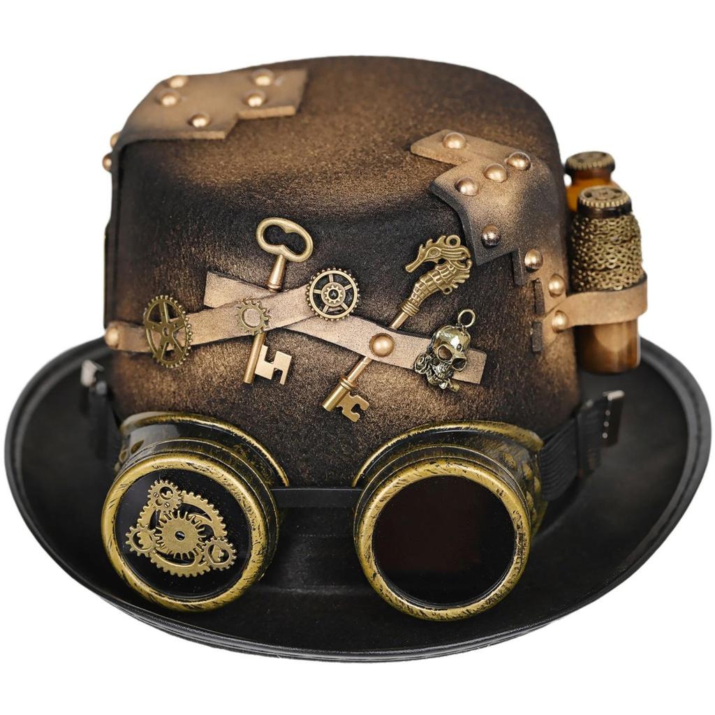 Men and Women Goggles Detachable Ears Steampunk Chain Hat Gear Goggles Accessories Gothic Hat Belt Men's Cowboy Hat Rivet Cap Goggles Cowl Rivet Cap