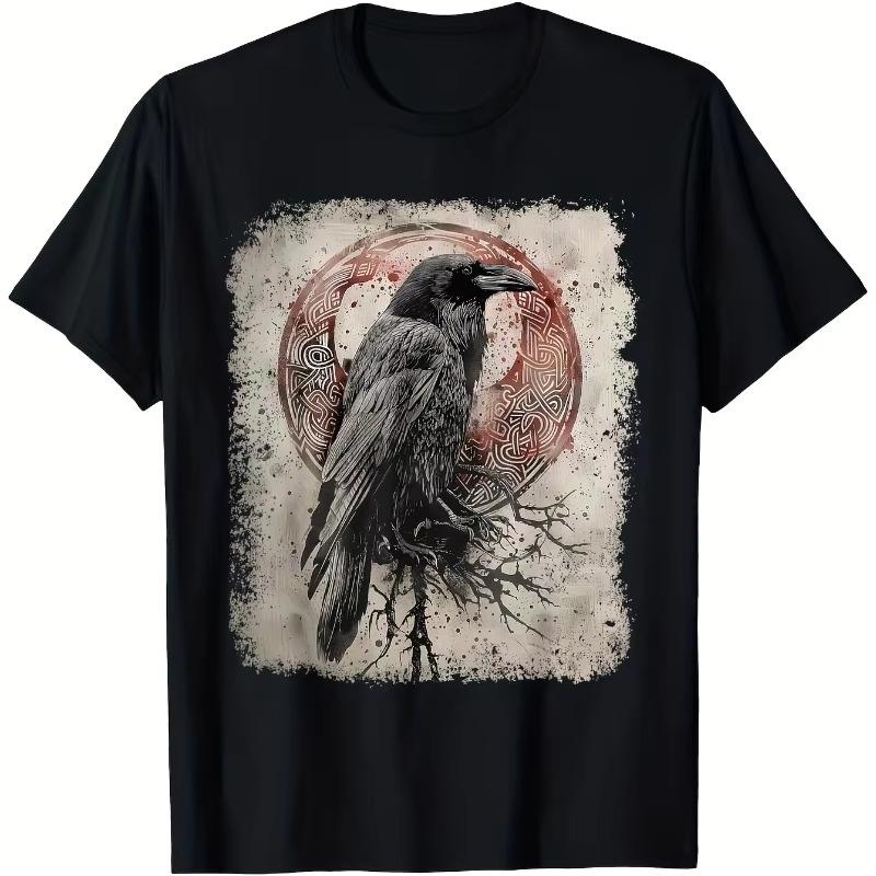 2026 New Gothic Vintage Raven Crow Graphic Tshirt Unisex Unisex Cotton Loose Fit Daily Short Sleeve Tees Tops