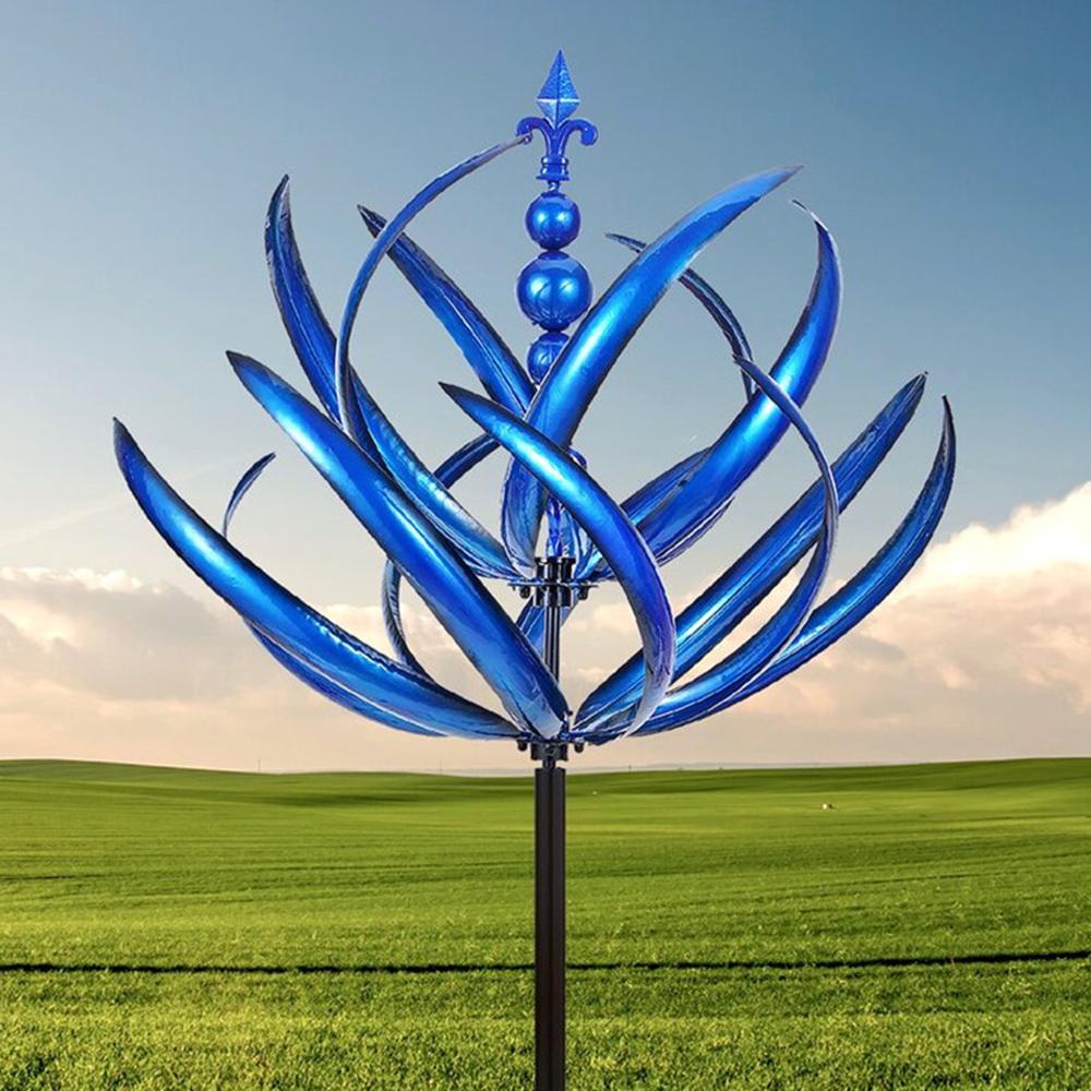 Metal Garden Wind Spinner Outdoor Yard Art Kinetic Sculpture Halow Twirler Iron Windmill with Ground Stake