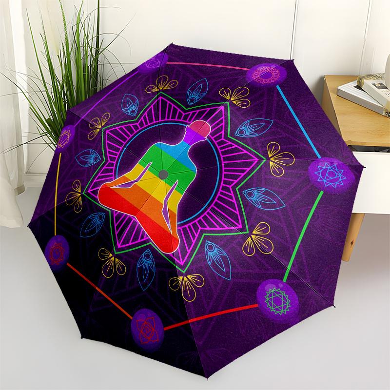 Chakra Balance Meditation Mat: Colorful Yoga Rug for Harmony & Wellness  Umbrella, Portable 3 Fold Compact Umbrella for Men & Women,S130