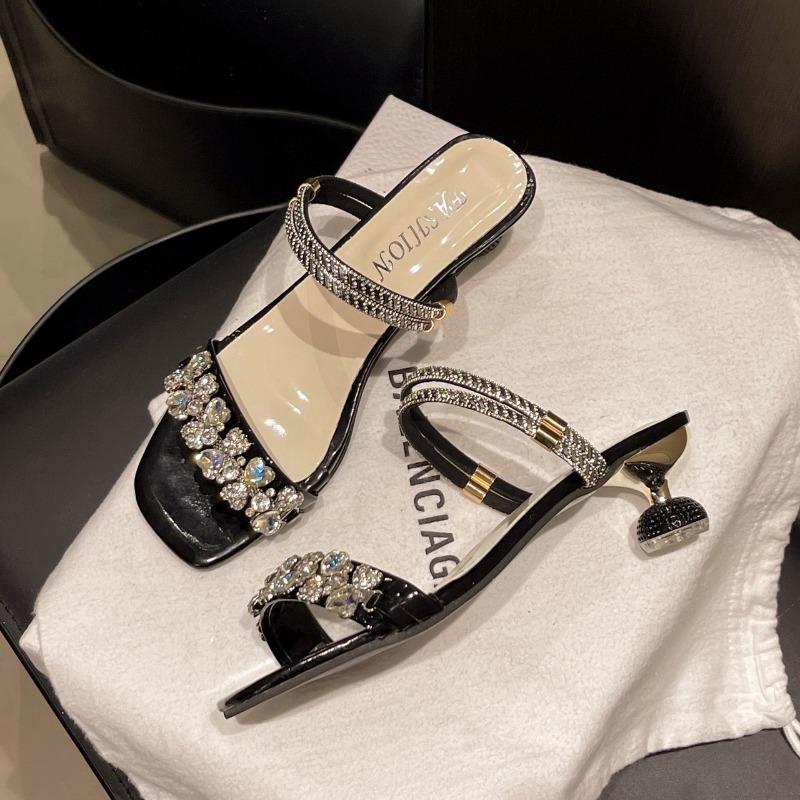 Crystal high-heeled cool slippers, high-end outer wear, summer new beautiful skirt women