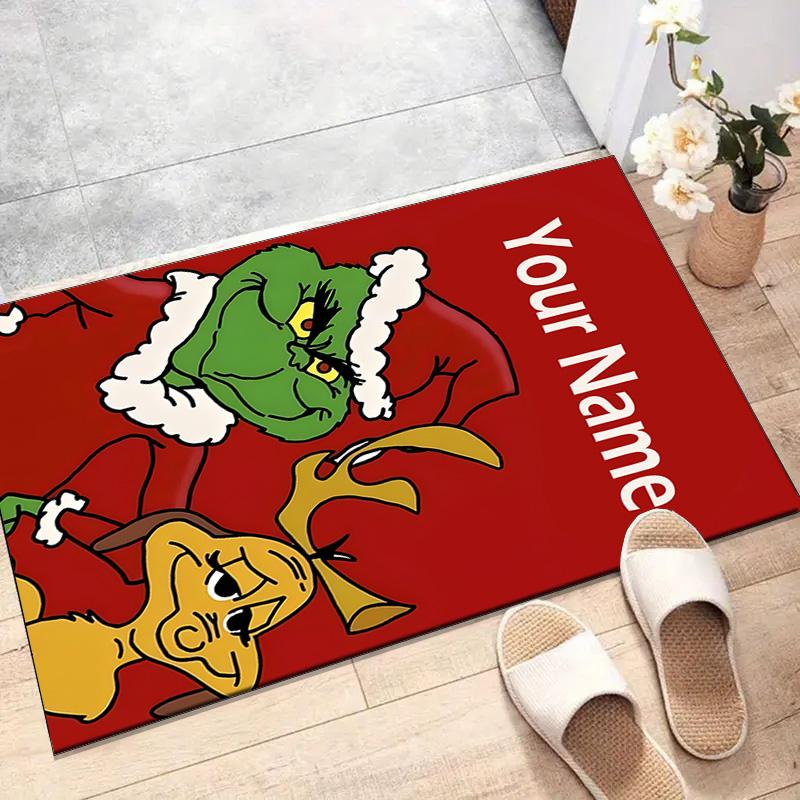 Benutzerdefinierte Crunch Weihnachtsmatte mit personalisiertem Namen, waschbarer Polyester-Teppich für den Innenbereich, Eingangsbereich, Geschenk für Weihnachten, Ostern, Thanksgiving-Tag