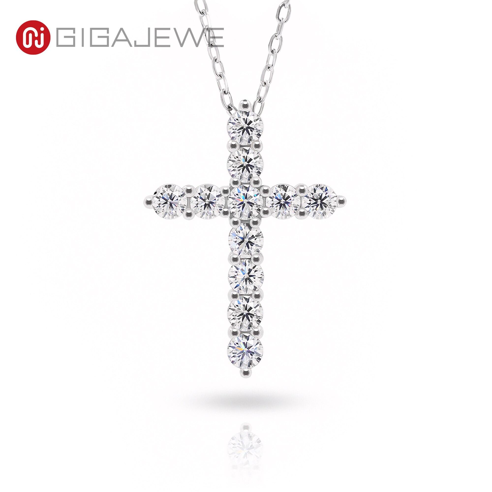 

Рождественский подарок, всего 1,1 карат, 3 мм x 11, круглая огранка, D Vvs1, муассанит, серебро 925 пробы, христианский религиозный крест, ожерелье 40-45cm
